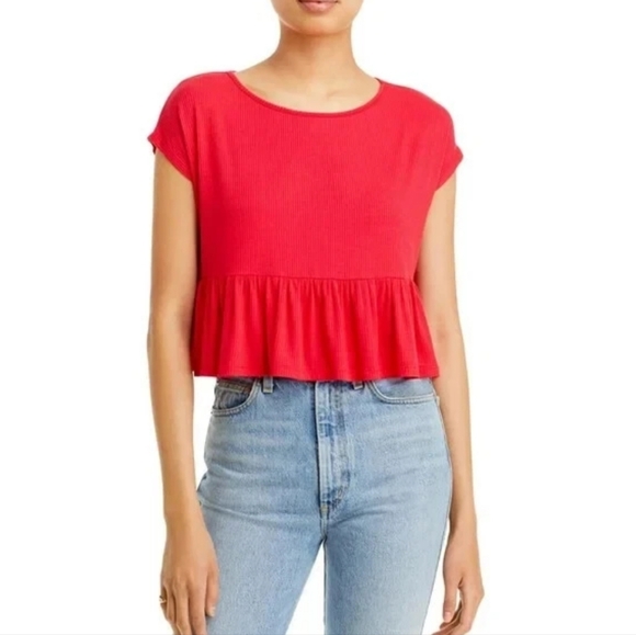 Aqua Tops - Aqua Ribbed Flounce Blouse